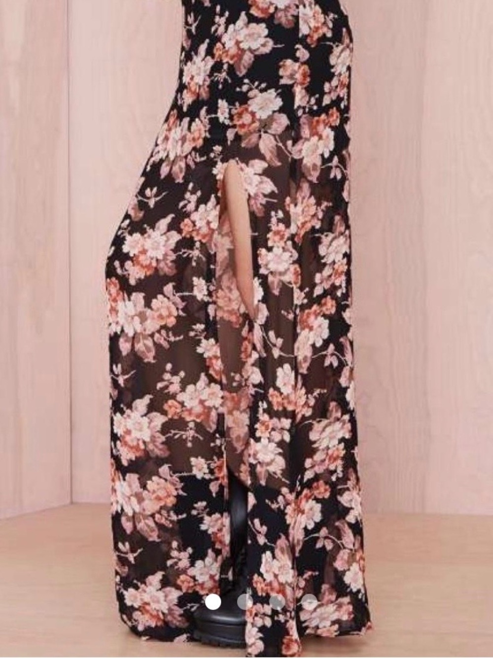For Love and Lemons sheer floral maxi skirt w interior black mini skirt size S